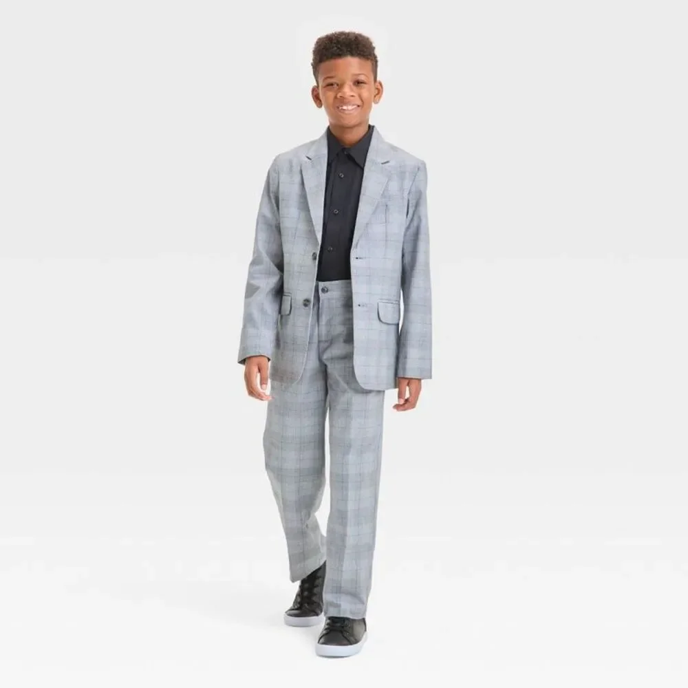 Cat & Jack - Boys' Plaid Suit Jacket - Cat & Jack Dark Gray 8 Gray